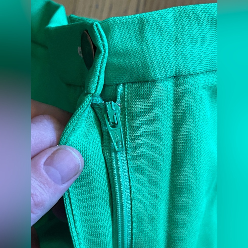 70s Vintage Lime Green High Waisted Double Knit Poly Pants - Picture 5 of 6